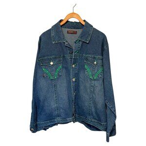 Vezucci Women's Jean Jacket Blue Denim with Green Accents 2XL Shacket Shirt Top